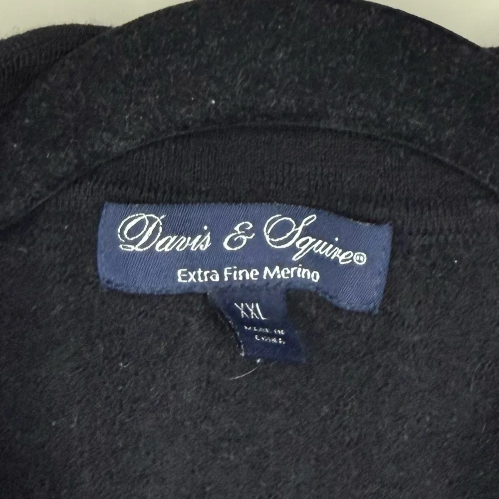 DAVIS & SQUIRE 100% Merino Wool Warm Quarter Button Preppy Black Polo Sweater